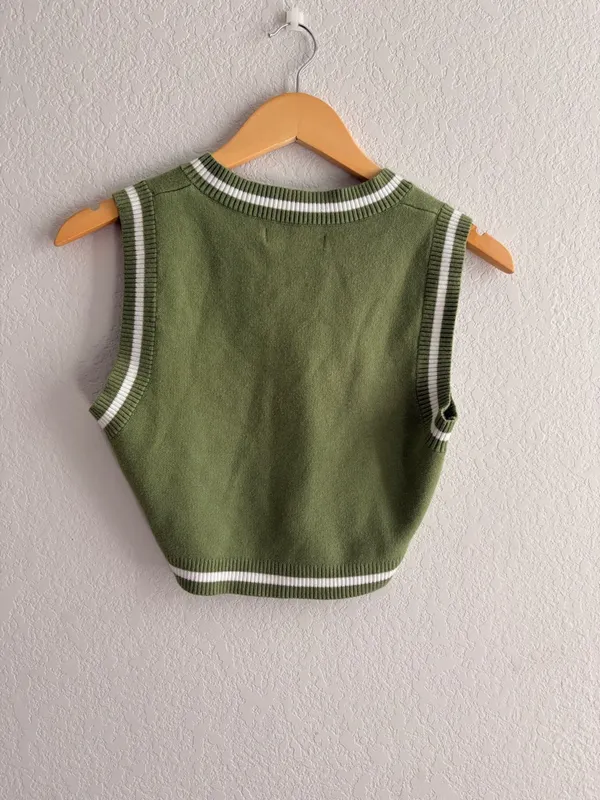 Urban Outfitters Olive & Lavender V-Neck Striped Sweater Vest - Image 5