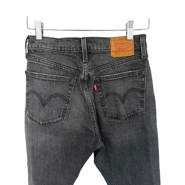 Levis Premium‎ 501 Jeans Women 27x 28 Black Denim Button Fly Straight Distressed - Image 7
