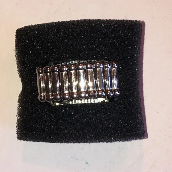 Silver Tone Black Marble Stone Cocktail Ring - Image 4