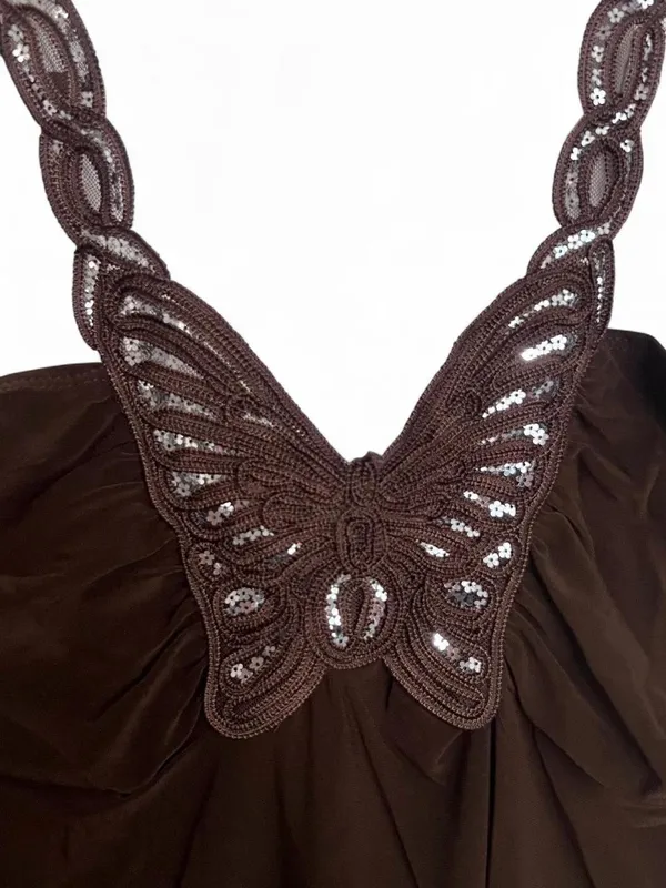 Brown Sequin Butterfly Cami Top Y2K Deadstock - Image 2