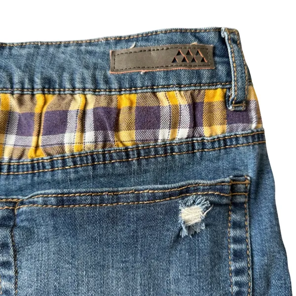 Dollhouse Denim‎ Mini Skirt with Plaid Inserts Frayed Hem Women's Size 15 - Image 7