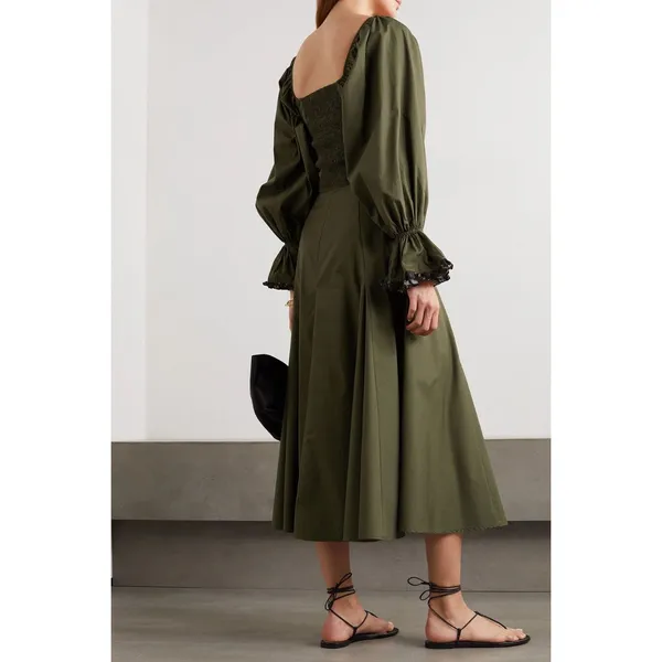 Lug‎ Von Siga Army Green Serena Ruffle Cotton Poplin Midi Dress Size 6 - Image 2