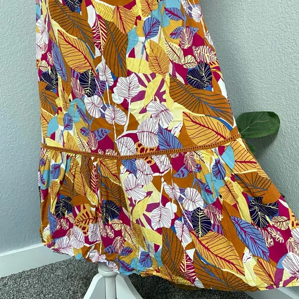 C&C California Tropical Floral Orange Yellow Shell Drawstring Tiered Skirt - Image 4