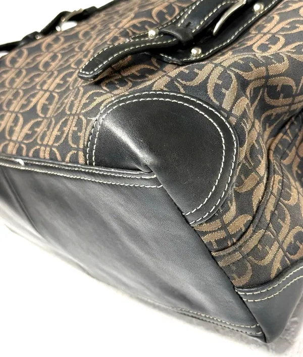 Fossil Brown Black Monogram Jacquard Leather Satchel Bag Y2K - Image 7