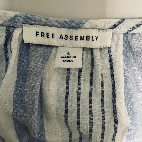 Free Assembly Blue White‎ Vertical striped Dress sz L Cottagecore Lagenlook - Image 6