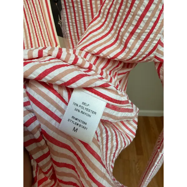 Tuckernuck Strawberry Stripe Shirt Dress Bodie Mini Vacation Red Medium NEW - Image 5