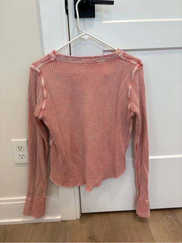 Free People One Colt Thermal Waffle Knit Henley Top Size Medium 100% Cotton - Image 5
