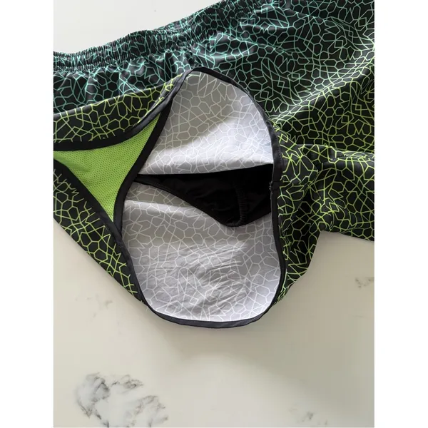 Nike Dri-FIT Running Shorts Womens Medium‎ Black Neon Green Geometric Print Gym - Image 3