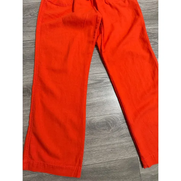 Ci Sono Womens Orange Pants Size M Linen Blend‎ Smocked Waist Wide Leg Coastal - Image 13
