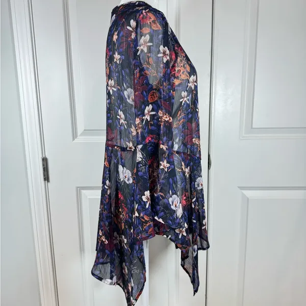 Coachella Festival Sheer Floral Kimono Boho Bell Sleeve Navy M Tassel Resort - Image 6
