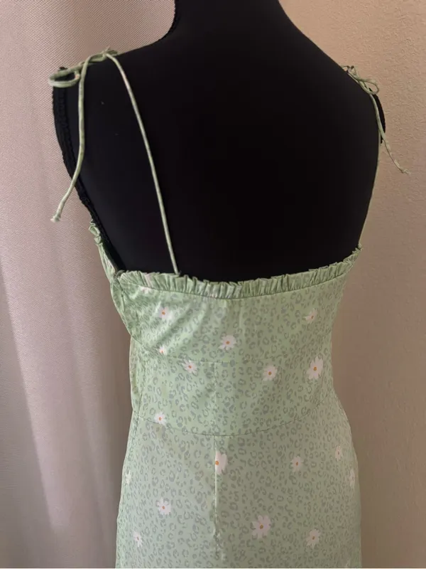 For Love & Lemons Robin Cheetah Midi Dress Green Floral Tie Strap Size S - Image 7