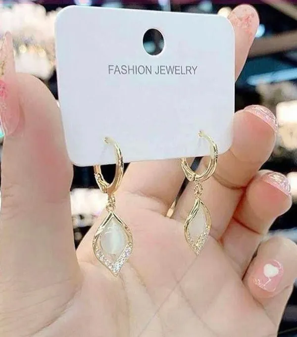 18K Gold Plated Cat's Eye Stone Drop Dangle Earrings for Women - Image 2