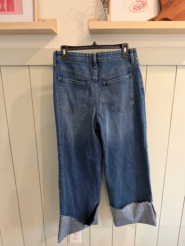 Banana Republic Jeans Womens Medium Wash Blue Hi Rise Wide Leg Crop Cuffed - Image 7