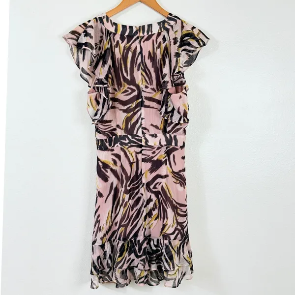 bar III Mini Dress Sz‎ 6 Pink Abstract Animal Print Ruffle Flutter Party - Image 3