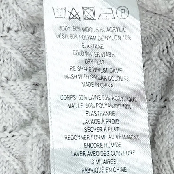 FRENCH CONNECTION Off White Wool Blend Mesh Sleeves Textured Sweater Small - Image 4