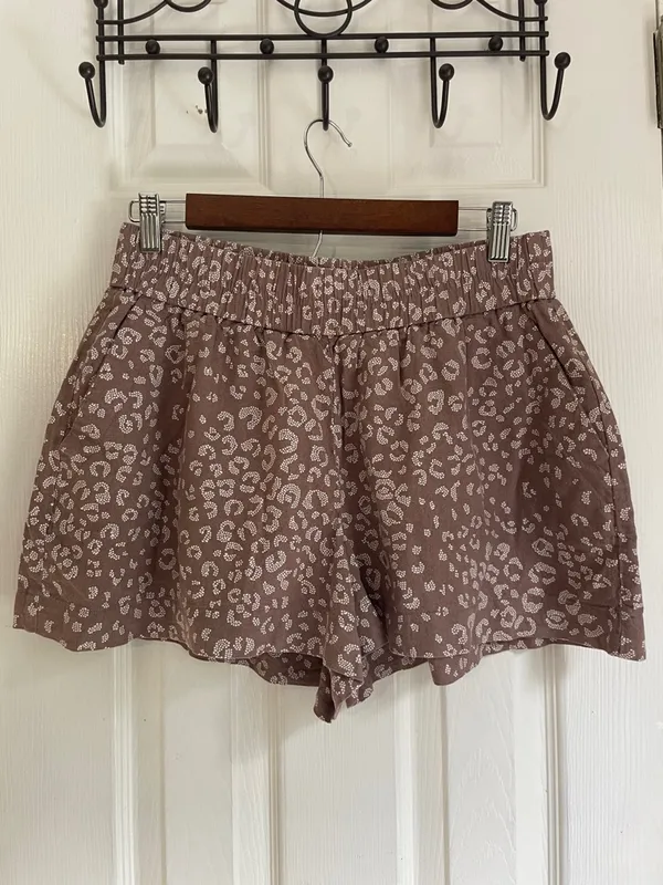 A New Day Taupe Leopard Print Boho Western Linen Blend High-Waist Pull-On Shorts - Image 2
