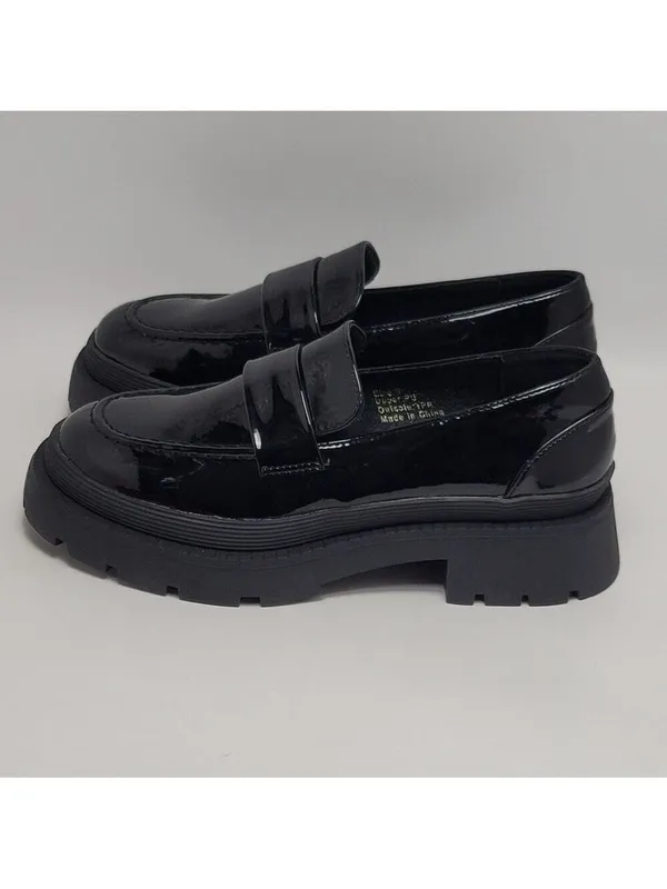 New York & Company Women's Penny Chunky Lug Sole Black Patent Leather Loafers 9 - Image 2
