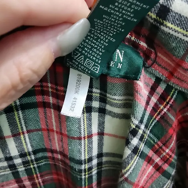 Ralph Lauren‎ Plaid Flannel Pajama Top Cozy Button-Down Sleepwear - Image 3