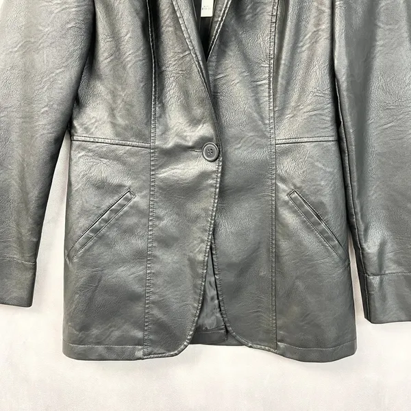 Max Studio Women Faux Leather Blazer Jacket Size M Black Sleek Indie Edgy Chic - Image 4