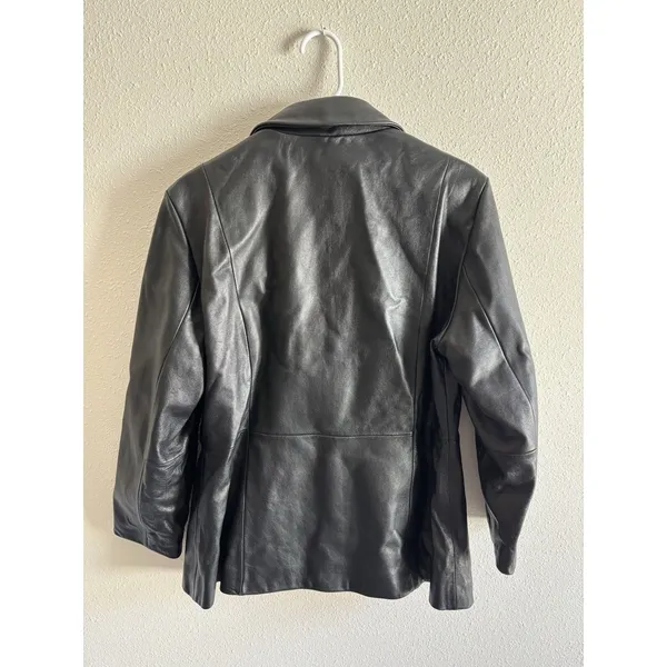 Vtg 90s Wilsons‎ Leather Pelle Studio Black Leather Blazer Jacket Women's Large - Image 3