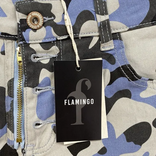 New Flamingo Shorts Womens S Carpenter Bermuda Blue‎ Camo button/zip fly - Image 7
