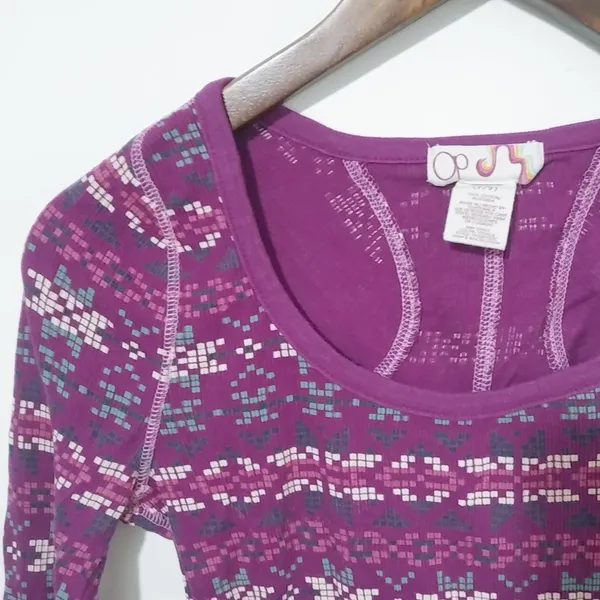 OP S Tribal Snowflake Waffle Long Sleeved Top in Purple - Image 4