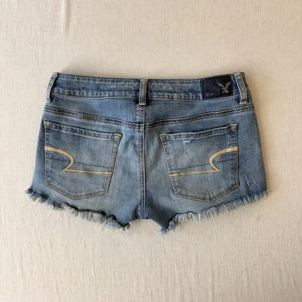 American Eagle Distressed Super Stretch Low Rise Shortie Denim Shorts Womens 2 - Image 5