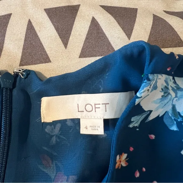 LOFT Floral Chiffon Drop Waist Puff Sleeve‎ Flutter Midi Dress Size 4 - Image 11