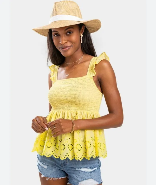 Francesca's Yellow Eyelet Top - Image 2