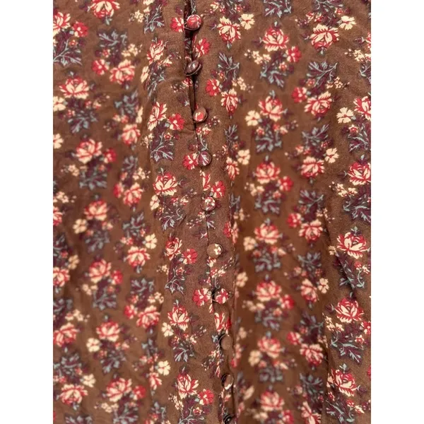 April Cornell Top Medium Floral Brown‎ Button Retro Cottagecore Boho Peasant Brown - Image 3