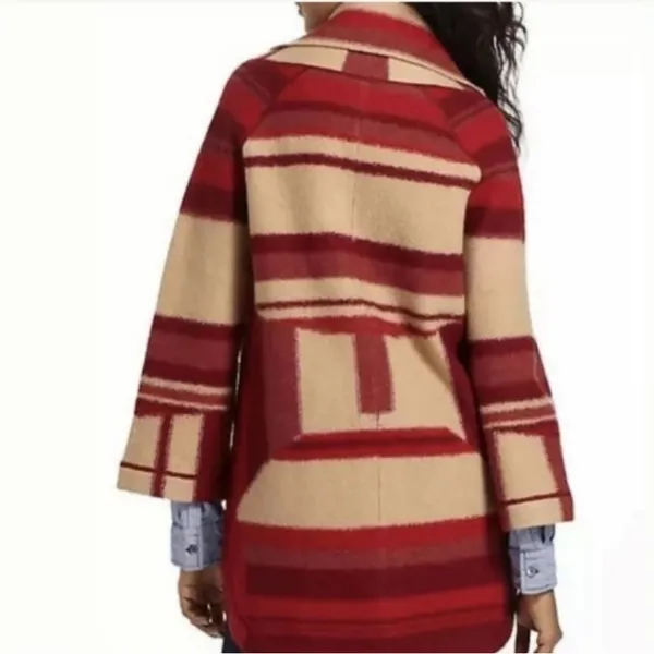 Anthropologie SPARROW Satra Red Plaid Wool Blanket Sweater Coat Barn Jacket S - Image 4
