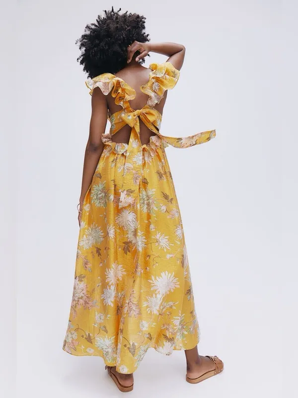 H&M Lyocell Blend Flounced Ruffle Dress Size Medium - Image 2