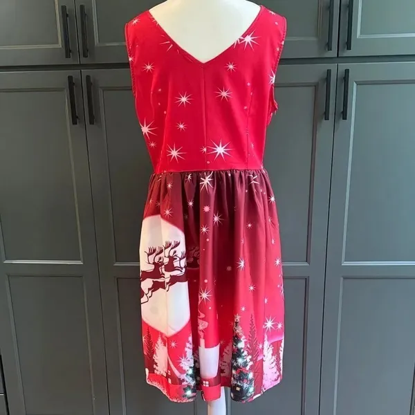 Festive Red Dress with Santa Print - Image 3