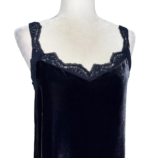 Sundance XS Black Rayon Silk Blend Velvet Lace Trim Tank Top Sleeveless Blue - Image 2