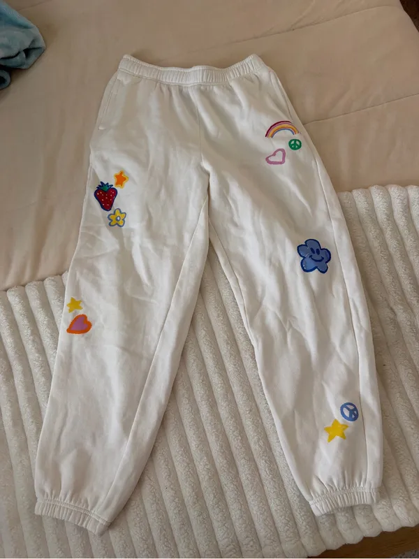 Pacsun White Sweatpants with Colorful Patch Details - Image 5
