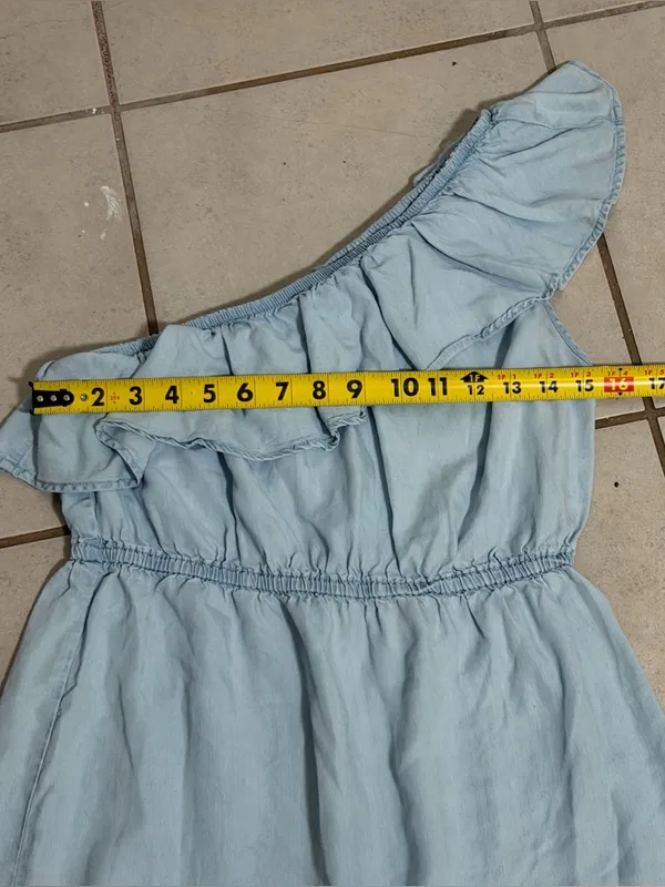 Old Navy Women Chambray‎ Spring Light Blue One-Shoulder Ruffle Dress size S - Image 8