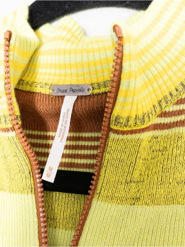 NWT Free People Rip Tide Zip Mockneck Top M Green Stripe Cropped Knit Sweater - Image 4
