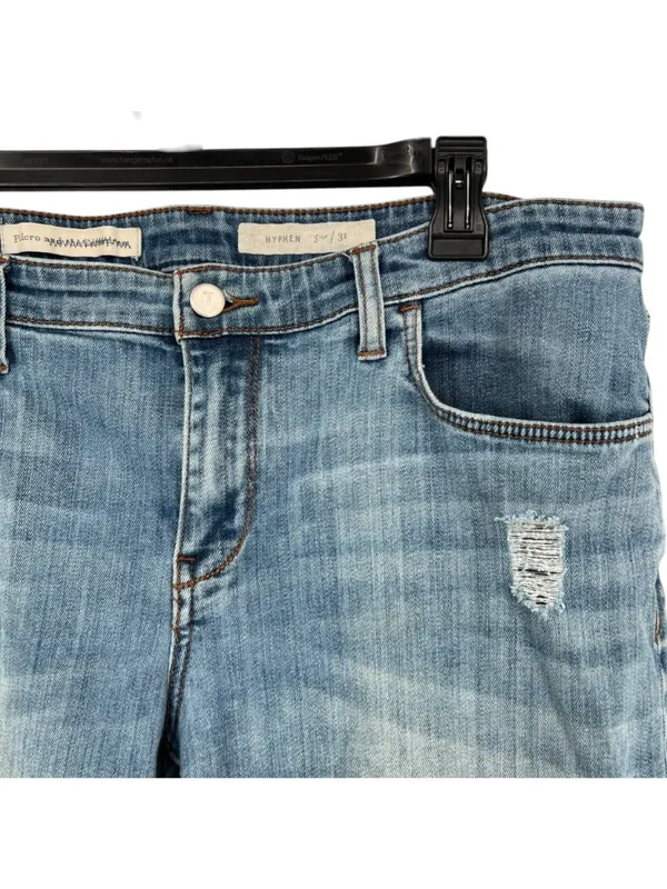 Pilcro Hyphen Cuffed Distressed Cropped Blue Jeans Size 31 Boho Festival Chic - Image 3