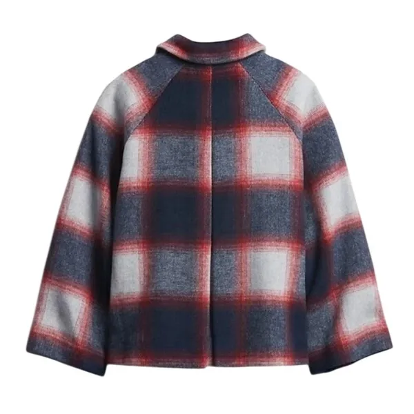 Gap Plaid Wool Blend Swing Coat Girls XXL Navy Red Grey Zip Snap Jacket New - Image 3