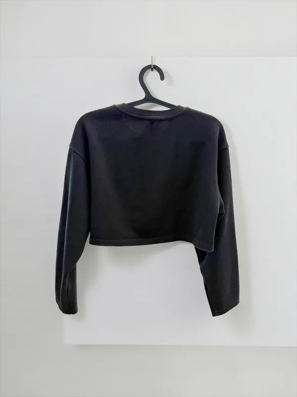 Cider Black‎ Solid Button Front Henley Cropped Sweatshirt - XS - Image 2