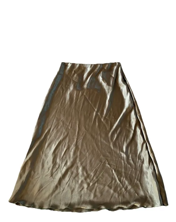Nicole Miller Satin Olive A-Line Midi Skirt - Image 2