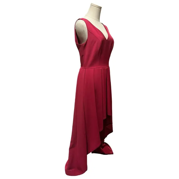 Rudika Women's Sleeveless V-Neck High-Low Pleated Party Dress in Burgundy Red - Image 3