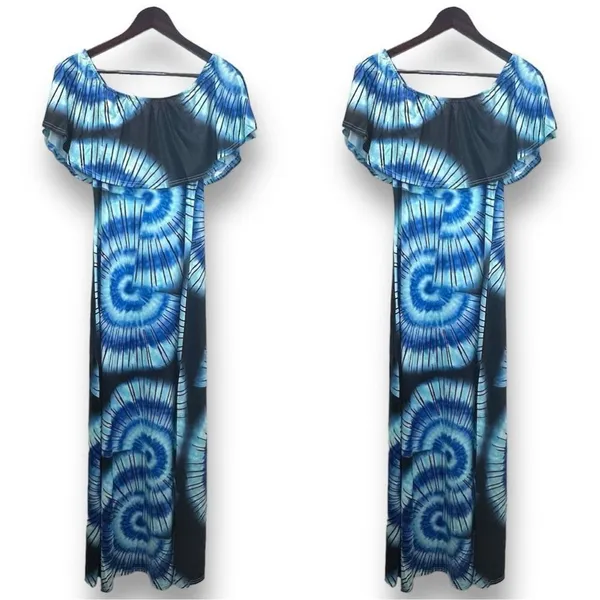 NEW Women's Off-Shoulder Ruffle Floral Dress Blue‎ Size Small Summer Party Vacay - Image 2