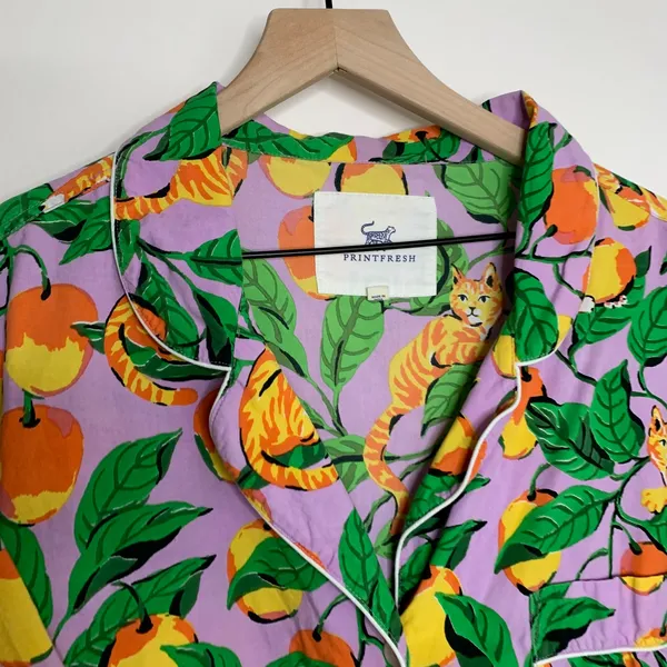 Printfresh Orange Cat & Fruit Purple Long Sleeve Pajama Rare Womens Dress 3XL - Image 7