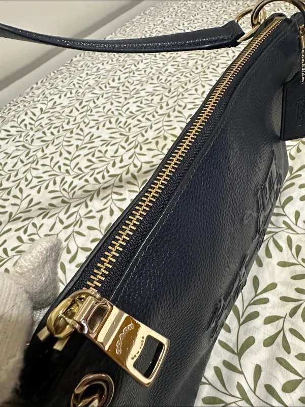 Coach Navy Pebbled Leather Shoulder Bag with Long Strap - Image 11