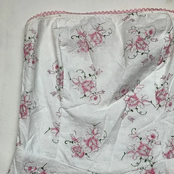 Ruby Rox juniors 5 small white pink floral strapless dress glitter y2k princess - Image 3