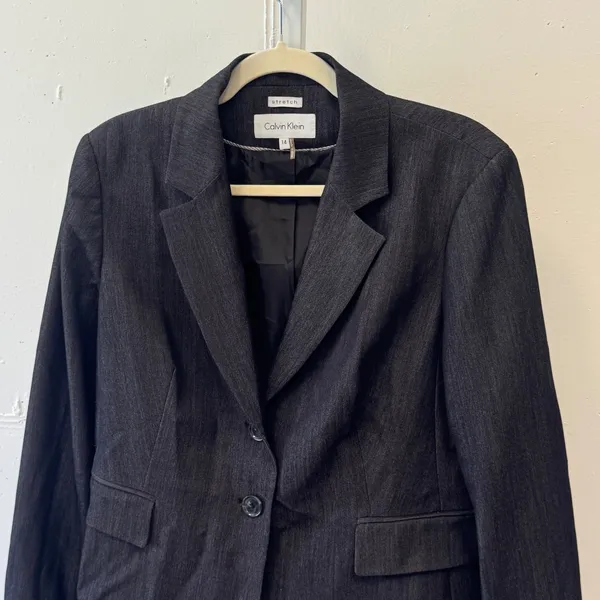 Calvin Klein Stretch Blazer Jacket Charcoal Gray 2 Button Professional Size 14 - Image 4