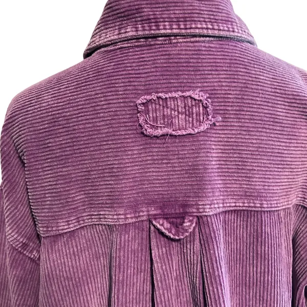 la miel Corduroy Shacket SZ M Purple Button Down Raw Hem Pocket Wide Wale Jacket - Image 7