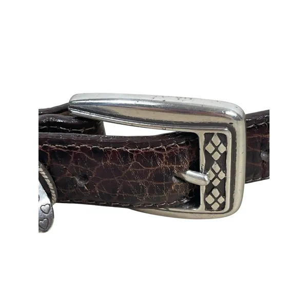 Y2K Brighton Brown Crocodile Embossed Leather Charm Belt M/L 32 Silver Buckle - Image 4