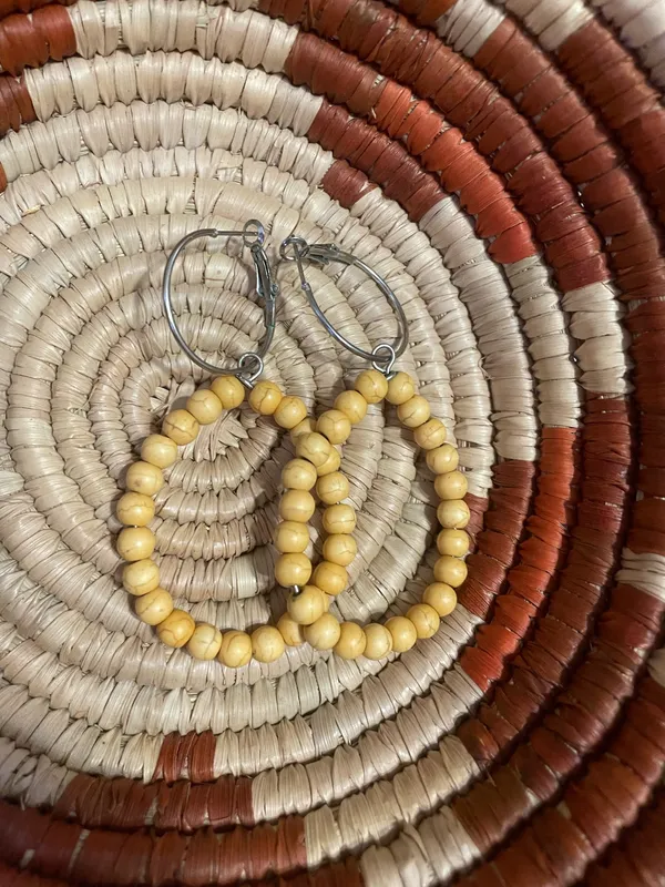 Yellow Beaded Hoop Earrings - Image 2